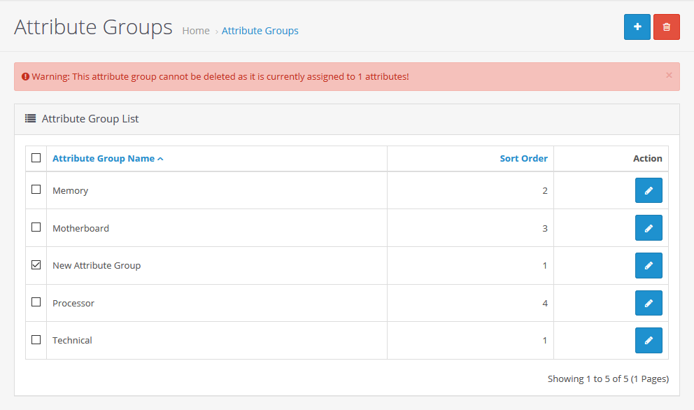 Attribute Groups Delete Error
