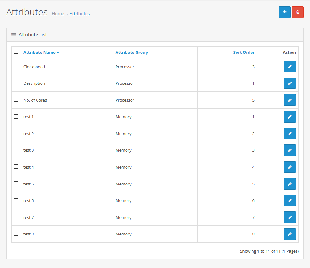 Attributes List