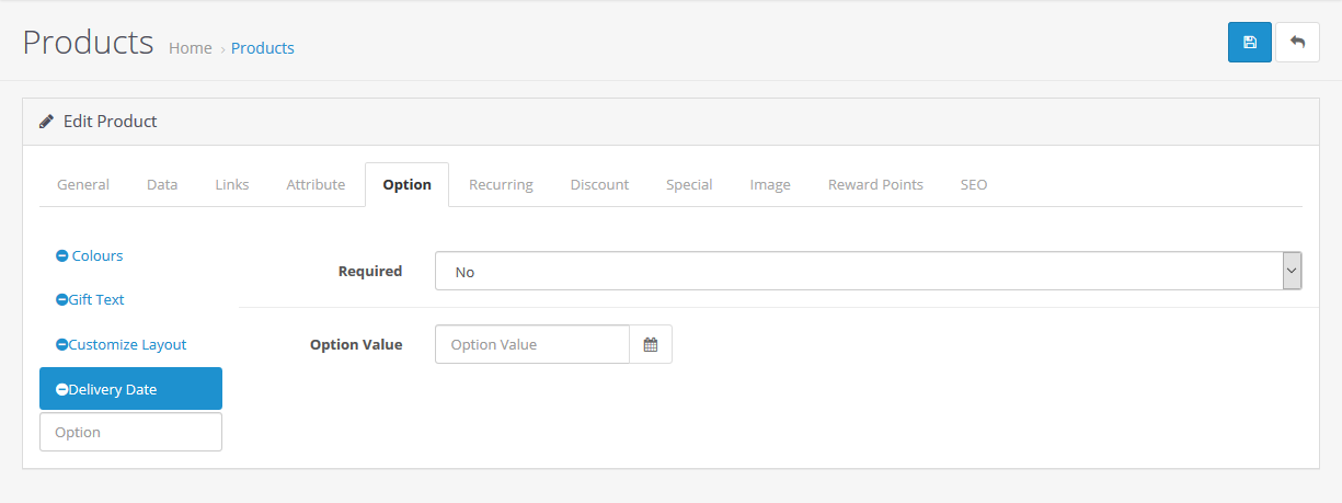 Product Option Date