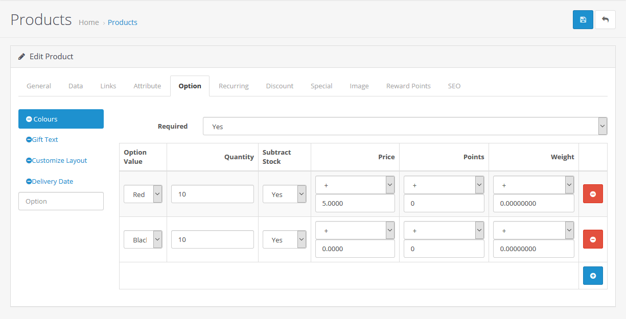 Product Option Select