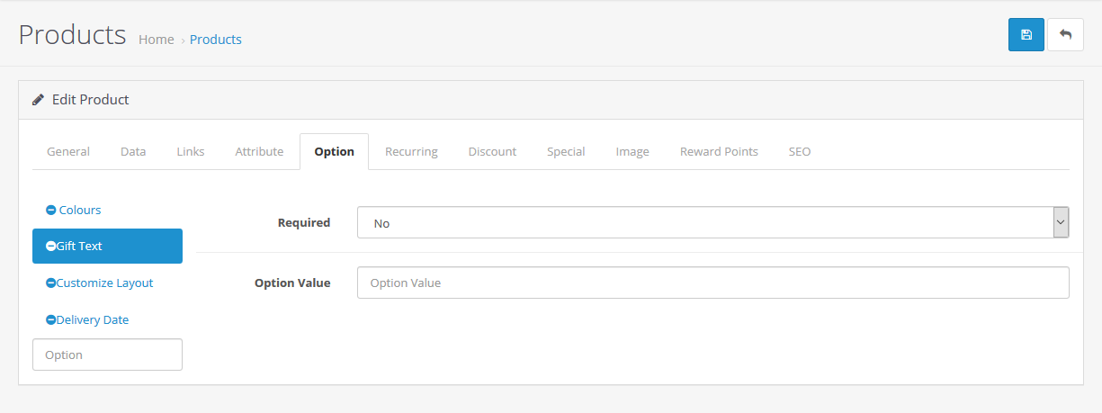 Product Option Text