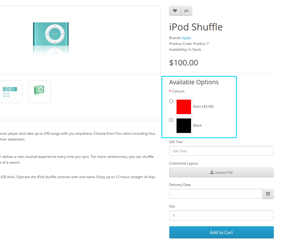 Store front - Product Option Select