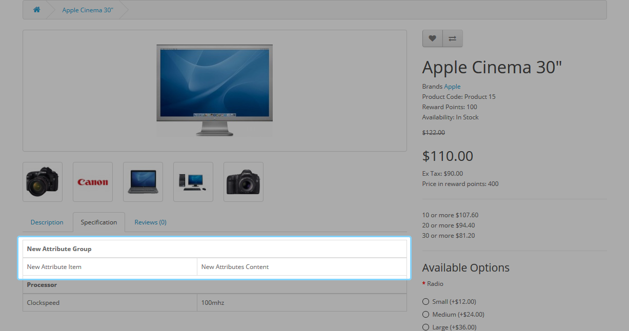 Store Front Product Attributes